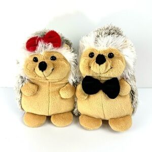 Frankford Candy Co. Boy Girl Couple Attached Hedgehogs Bows Plush Animals 6.5"
